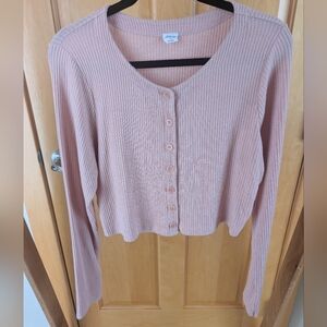 Wilfred Free Neptune Longsleeve Blush Button-Up Cropped Cardigan